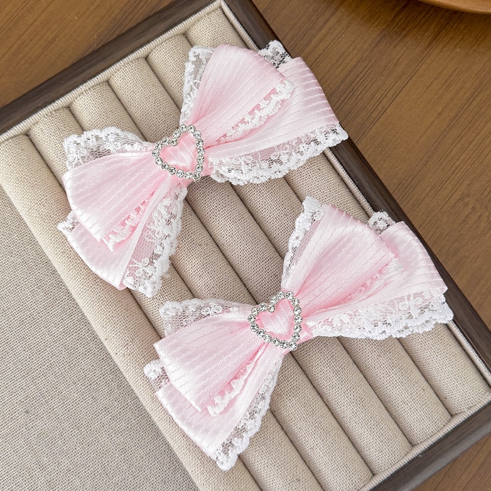 Lace Ribbon Trim - 1 Paar Haarspangen mit Satinschleife, Spitzenbesatz,