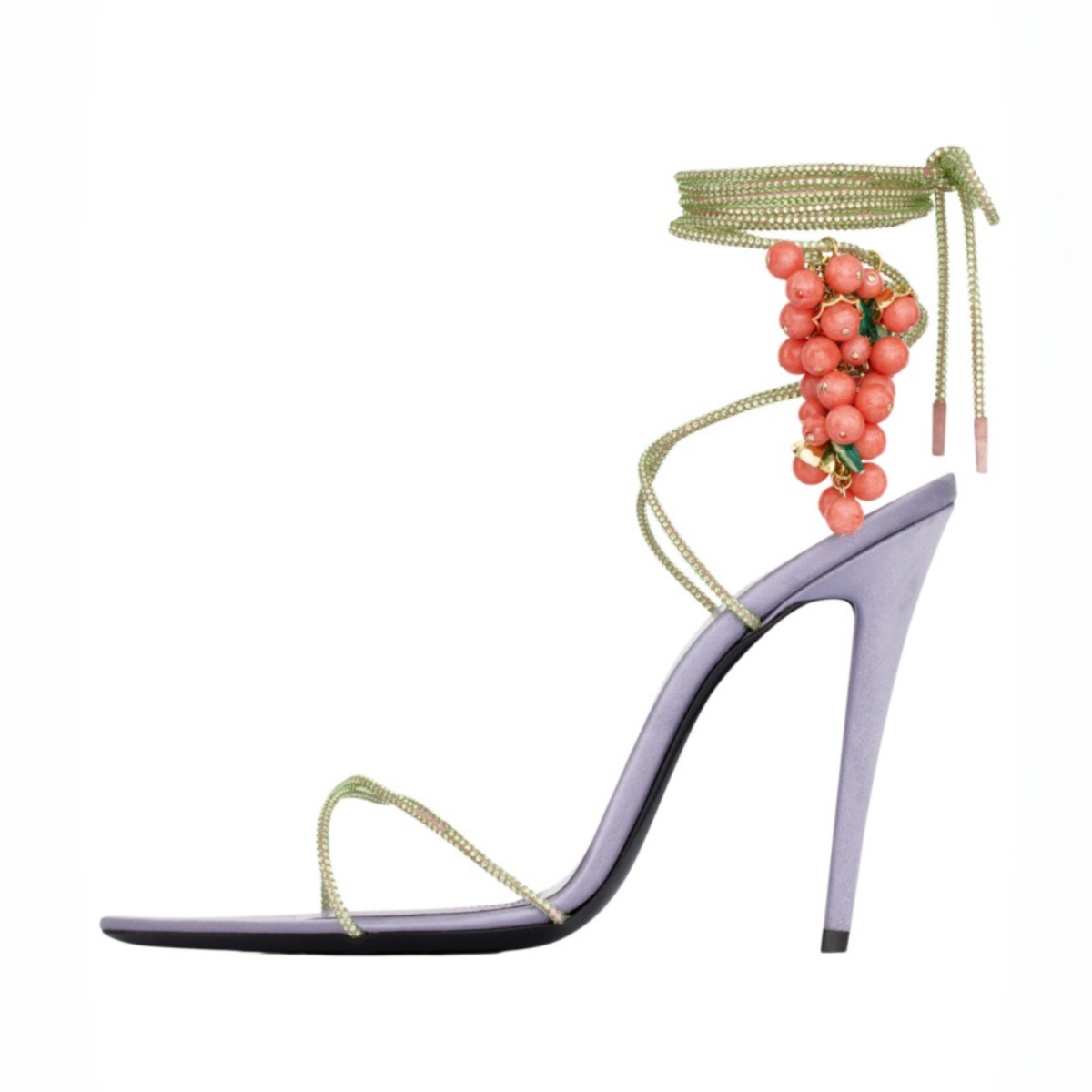 Sew On Rhinestone - Damen 3D-Frucht-Verzierte Strass-Wickelriemen Stiletto-Sandalen mit Offener