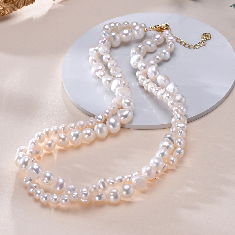 Pearl Trim Chain - HENGSHENG Barock-Süßwasser-Doppel-Halskette, 5–6 mm, 8–9 mm,