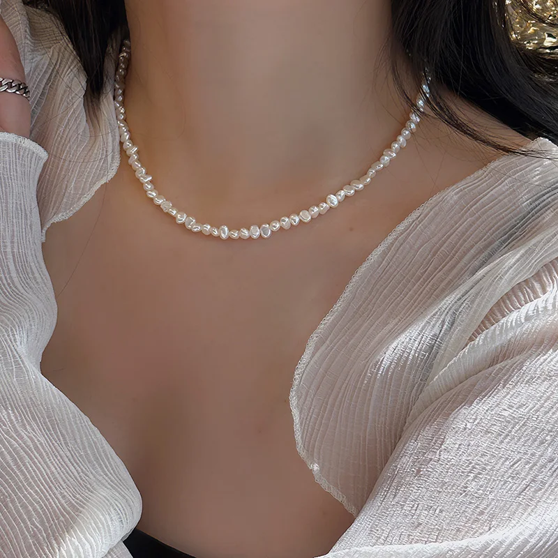 Pearl Trim Chain - Hengsheng 4-5mm Barocke Süßwasserperlen-Halsketten 38cm 45cm