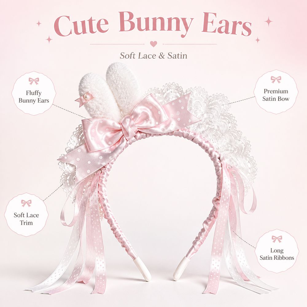 Lace Ribbon Trim - Neues Polka-Dot-Schleifen-Haarband mit Hasenohren, Mini-Hasenohren, Spitzenbesatz,