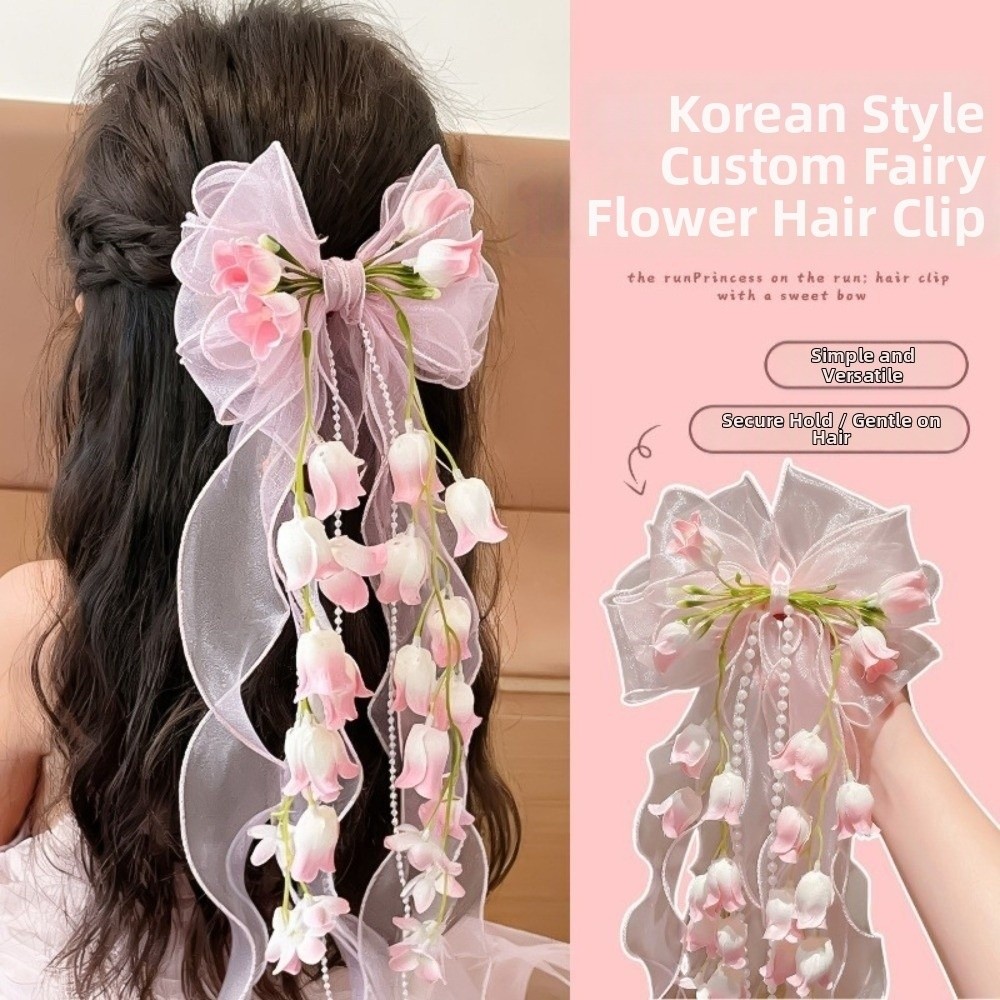 Tassel Fringe Trim - Modische Süße Feenblumen-Haarspange mit Langem Band,