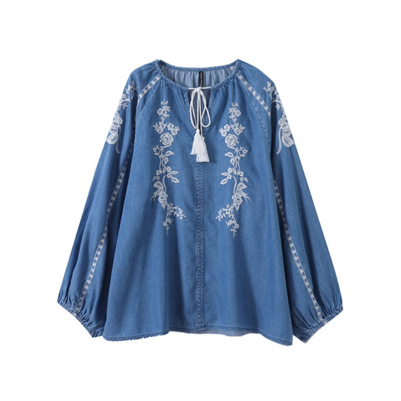 Frauen Denim Bluse Top Blume S – Tassel Fringe Trim Bewertung und Preis
