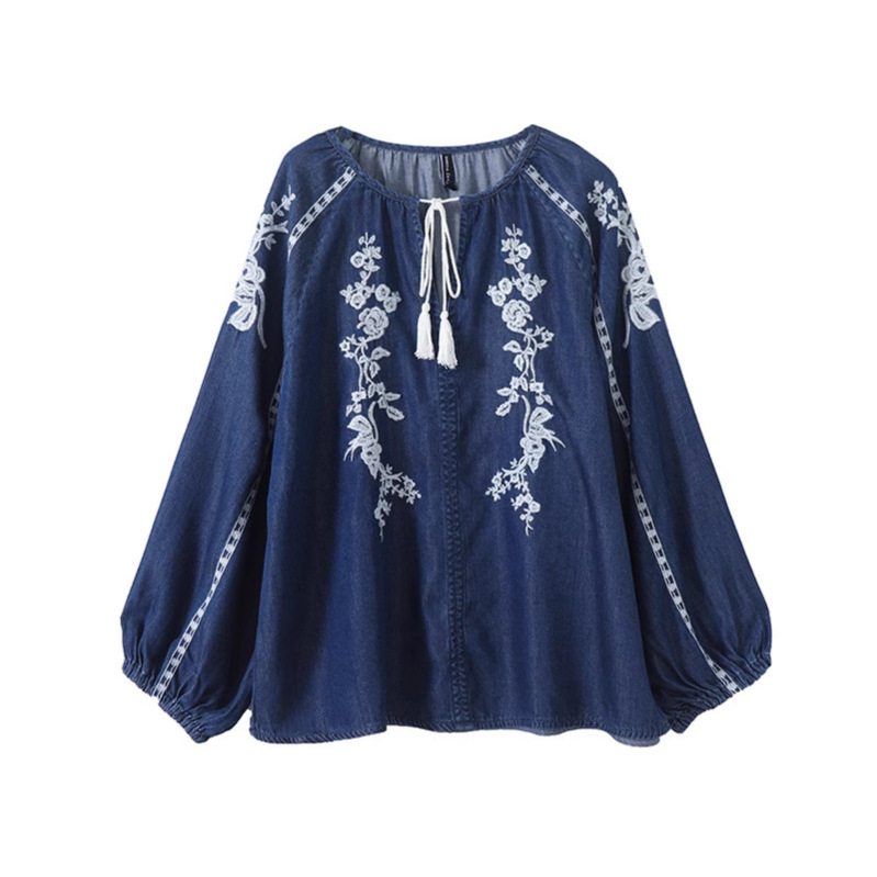 Frauen Denim Bluse Top Blume S – Tassel Fringe Trim Bewertung und Preis