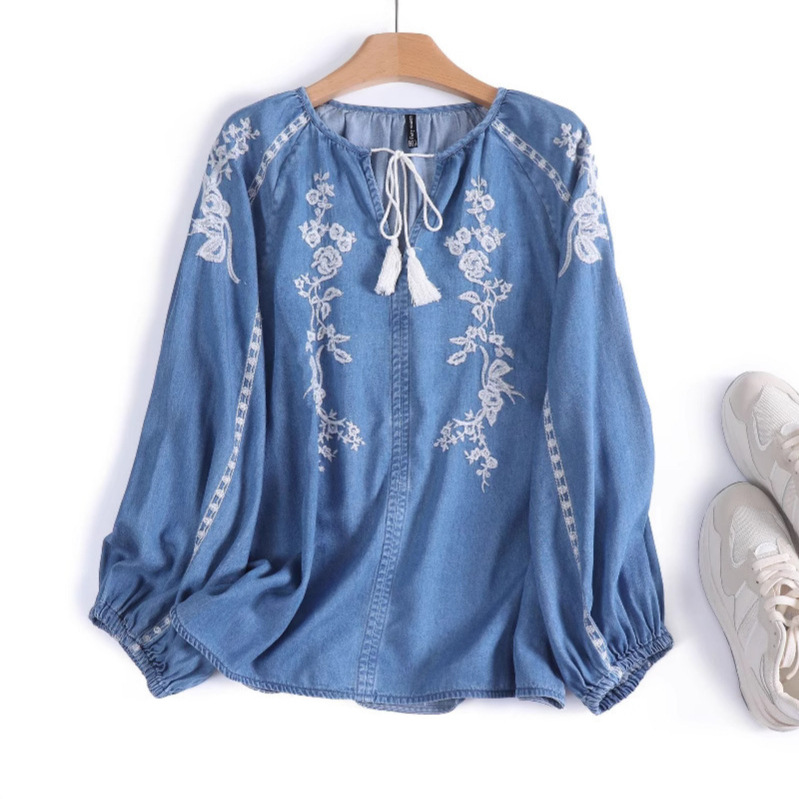 Frauen Denim Bluse Top Blume S – Tassel Fringe Trim Bewertung und Preis