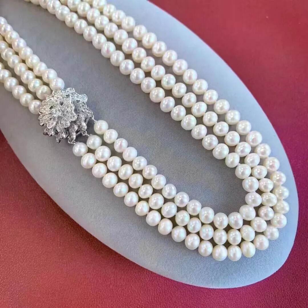 3-strängige Perlenkette, AAA,  – Pearl Trim Chain Bewertung und Preis